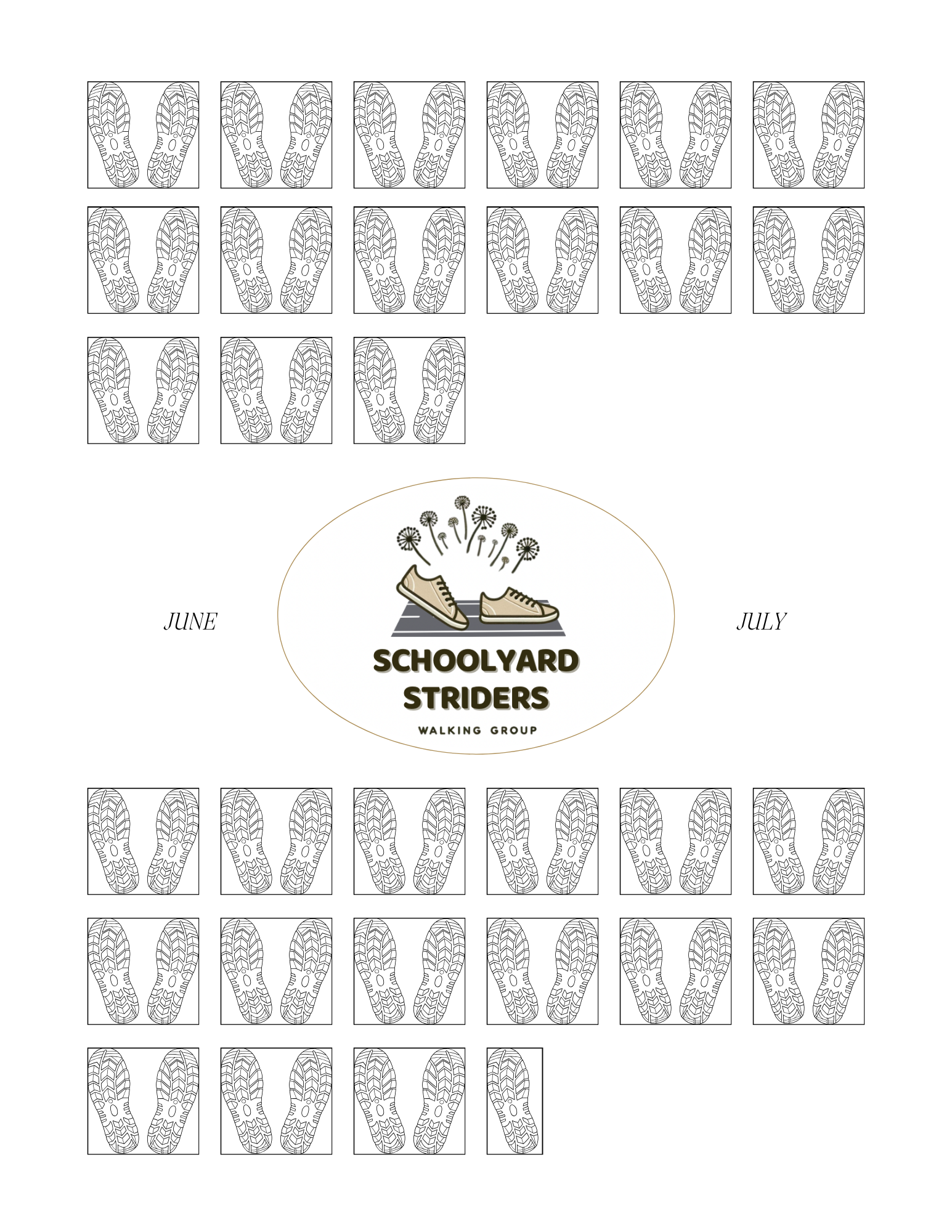 June and July Feet Tracker Option 1 for The Schoolyard Striders